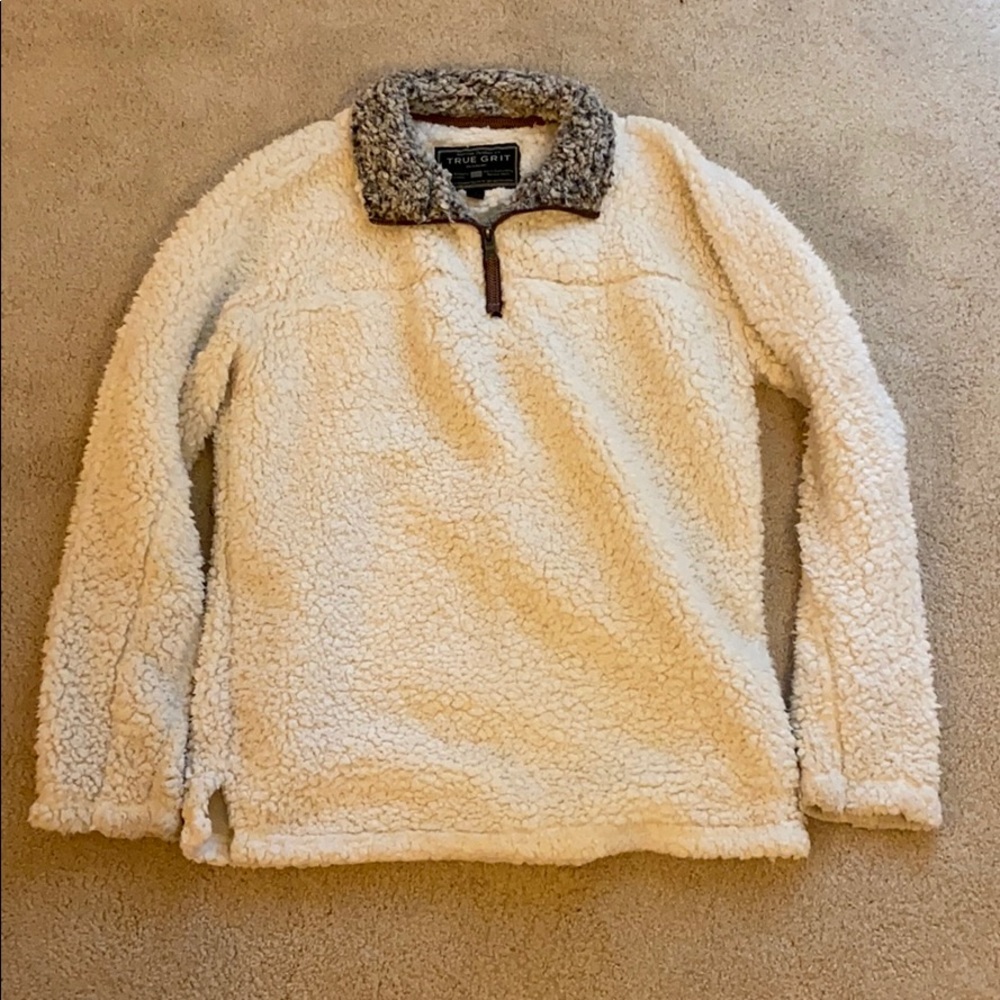 True Grit white sherpa pullover